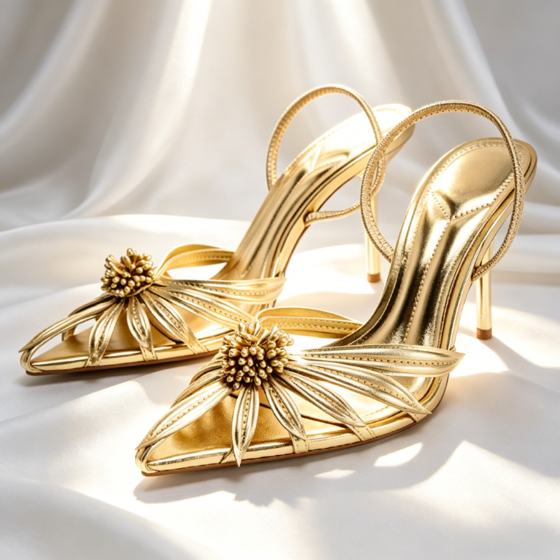 Wedding Shop - Luxury Gold Floral Detail Slingback Heels