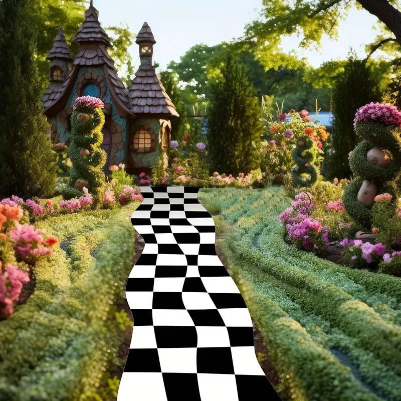 Aisle Runner White - VIKAMA Black White Checkered Rug, Fairyland